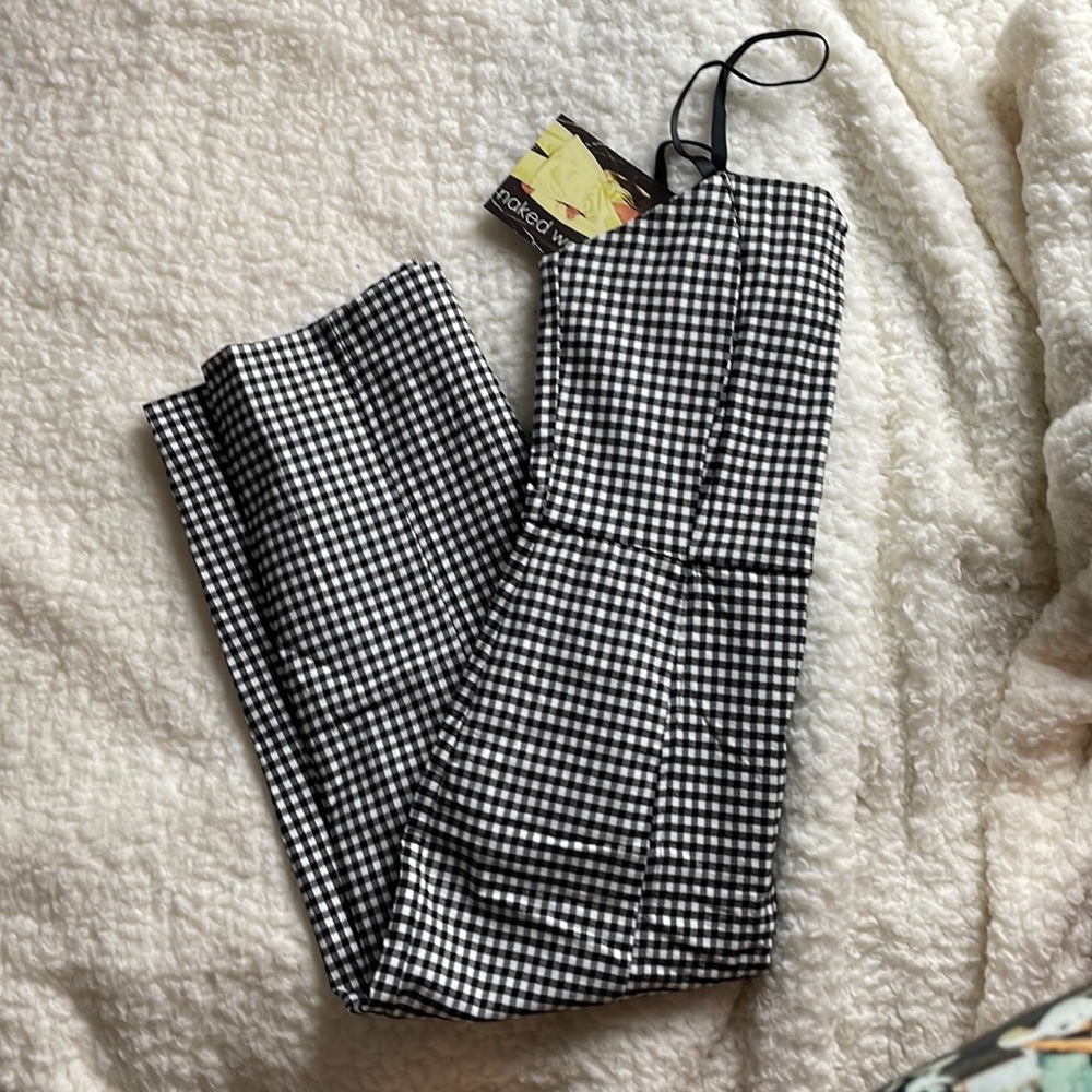 Naked Wardrobe Black/White Checkered Midi Dress- Size Medium